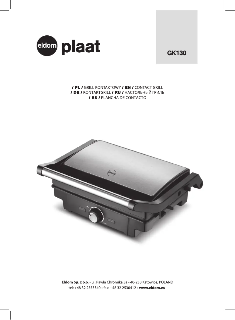 Page 1 de la notice Manuel utilisateur Eldom Plaat GK130