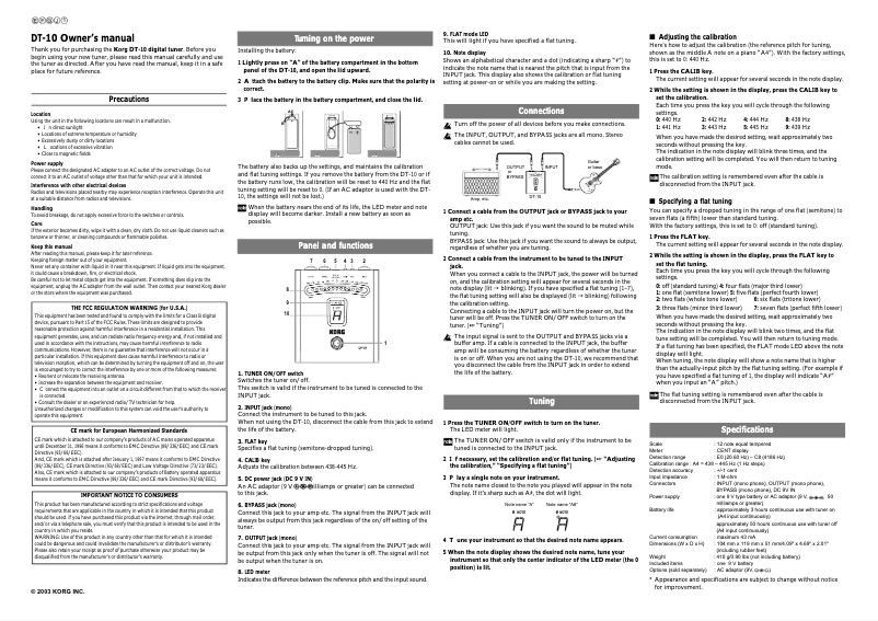 Page 1 de la notice Manuel utilisateur Korg DT-10