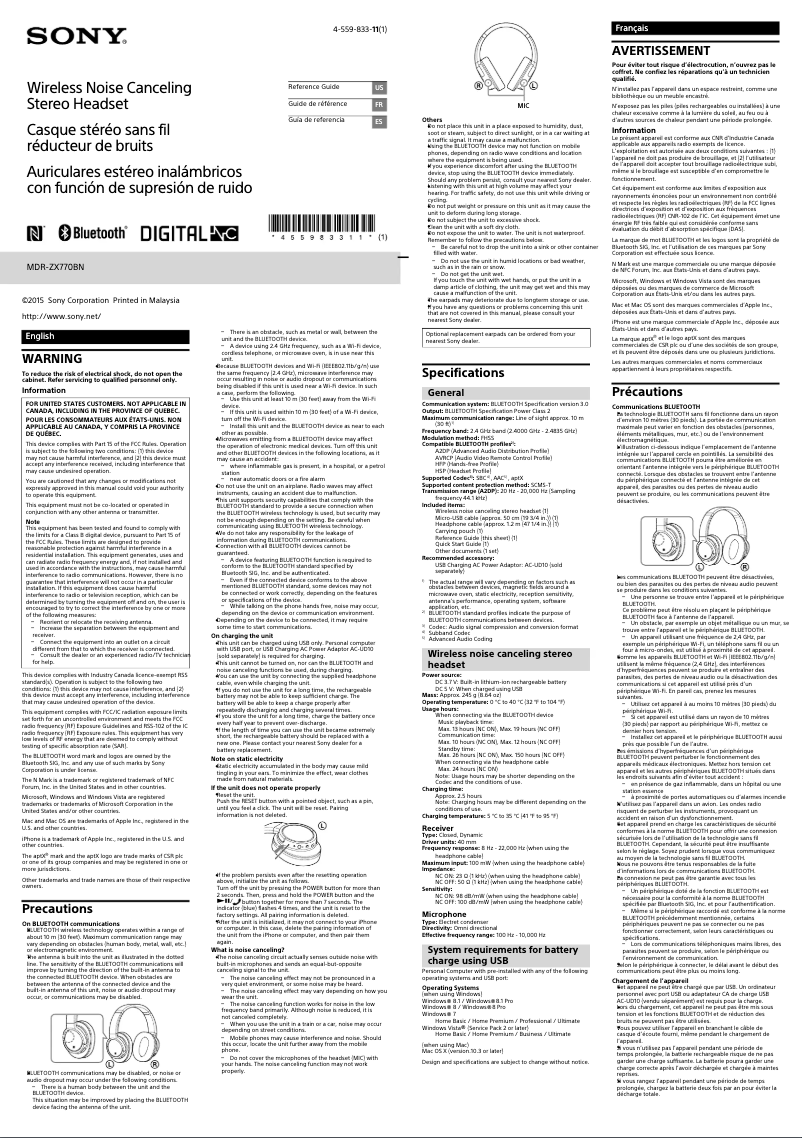 Page n°1 - Manuel utilisateur Sony MDR-ZX770BN