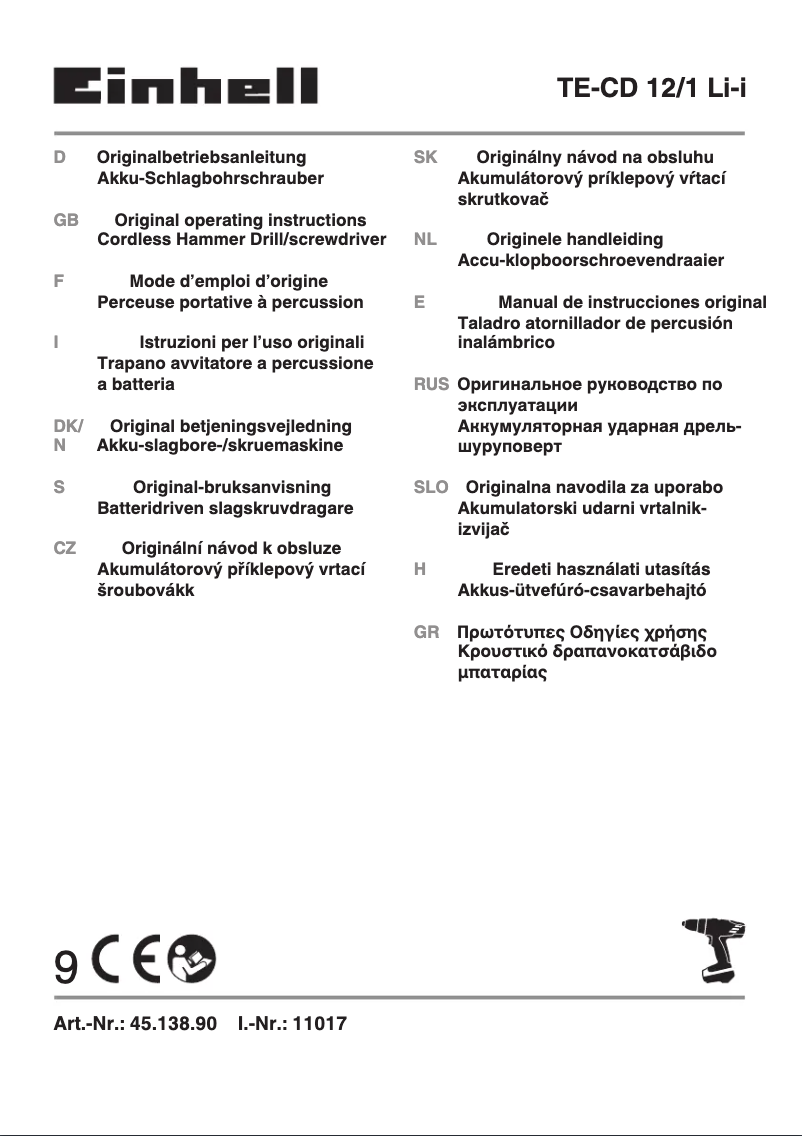 Page 1 de la notice Mode d'emploi Einhell TE-CD 12 Li-i
