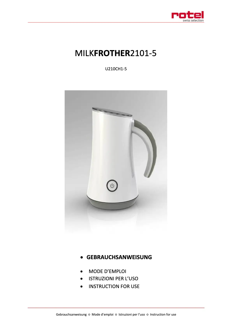 Page n°1 - Manuel utilisateur Rotel MilkFrother U21.0CH1