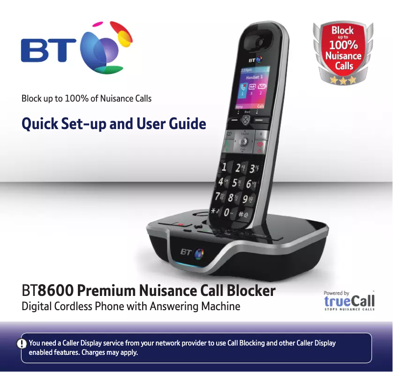 Page n°1 - Manuel utilisateur British Telecom BT 8600 Premium Nuisance Call Blocker Twin