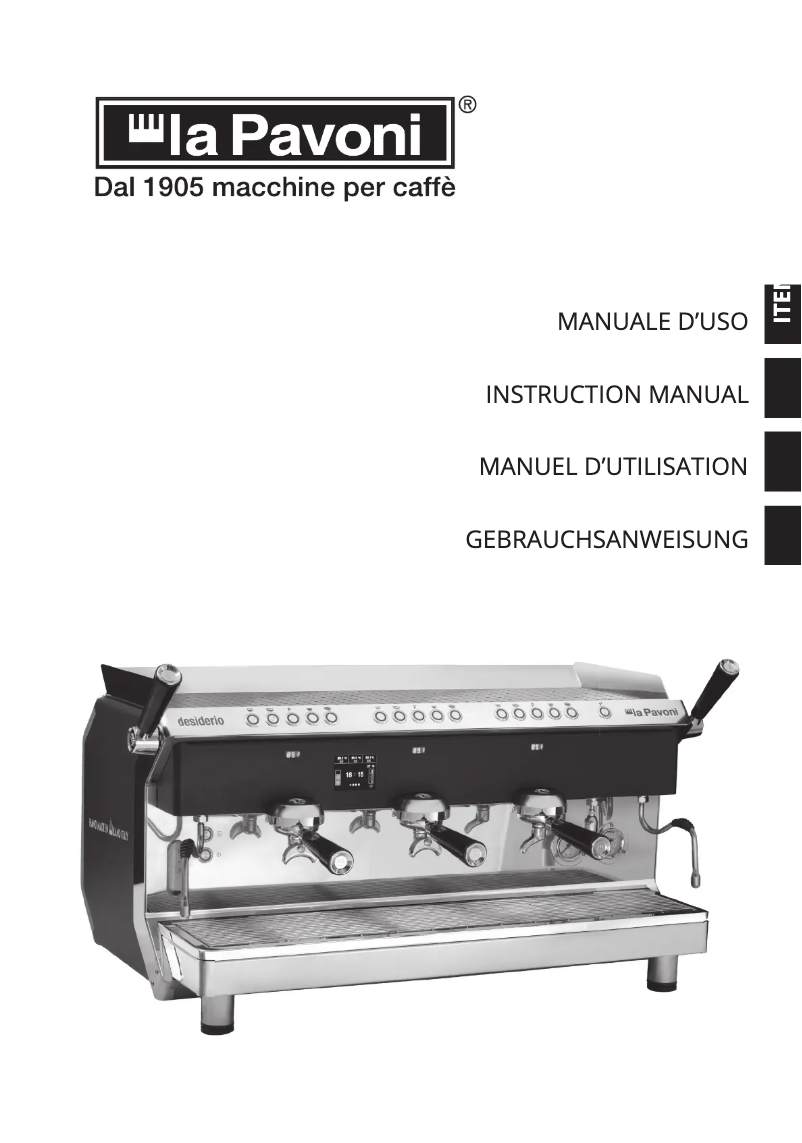 Page n°1 - Manuel utilisateur la Pavoni Geniale Volumetric 3 Groups