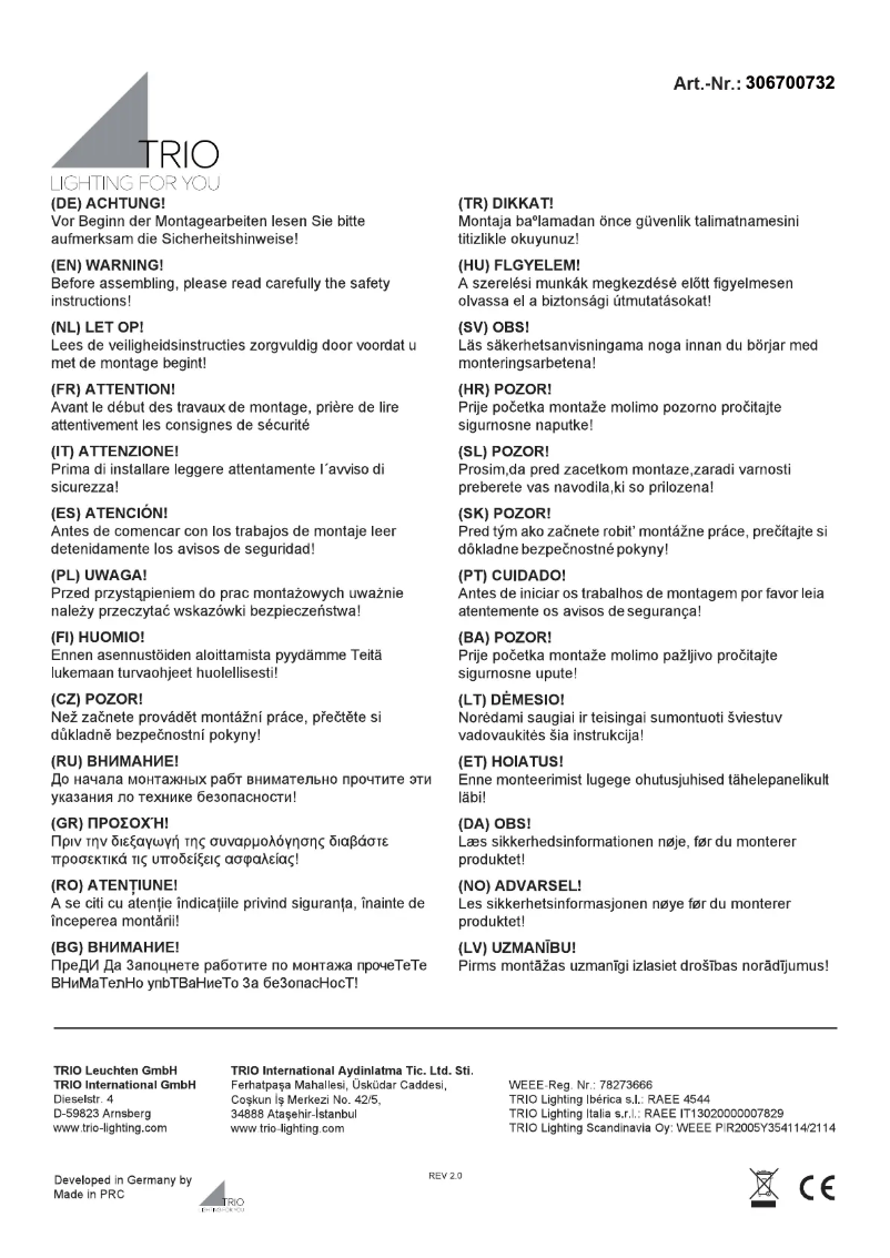 Page n°1 - Manuel utilisateur Trio Lighting Cross 306700732