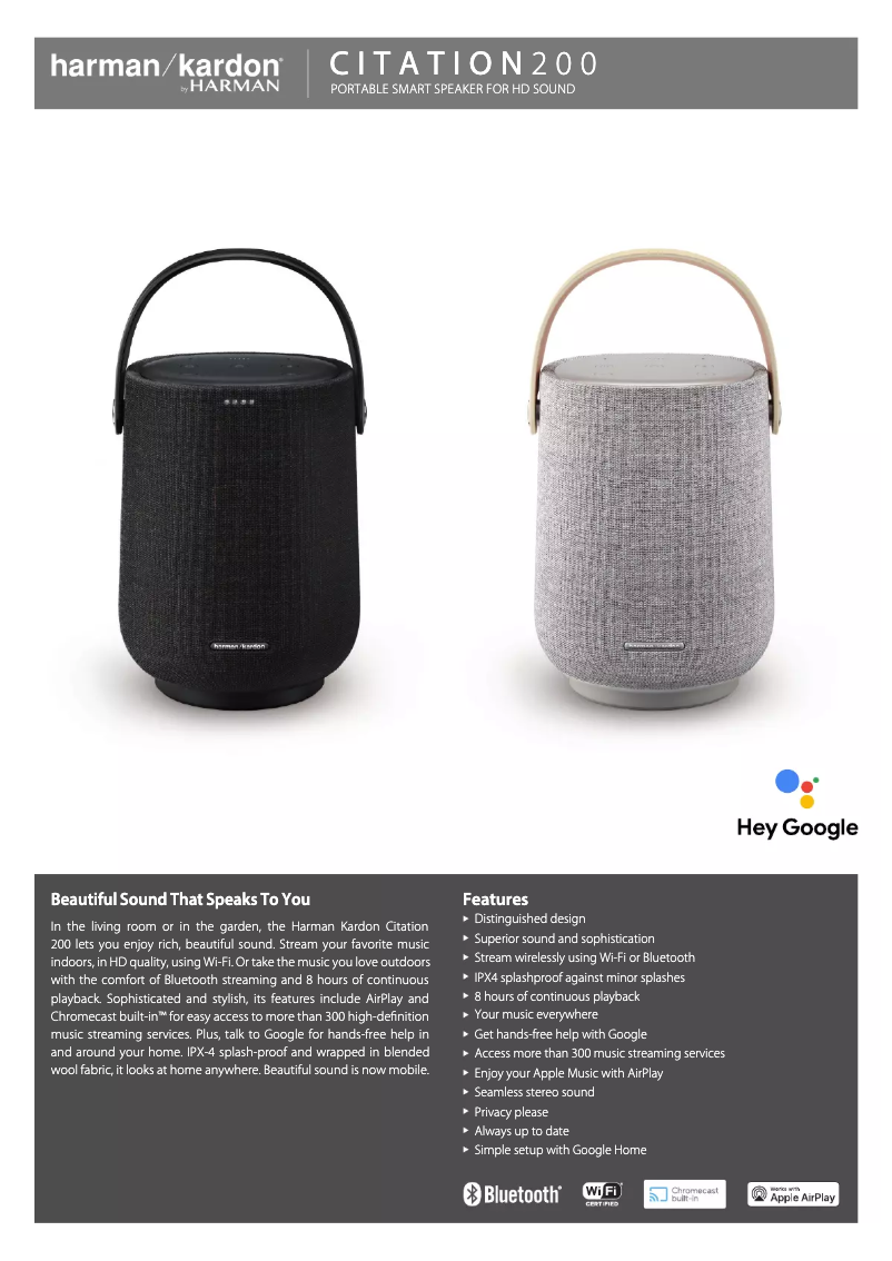 Page 1 de la notice Fiche technique Harman Kardon Citation 200
