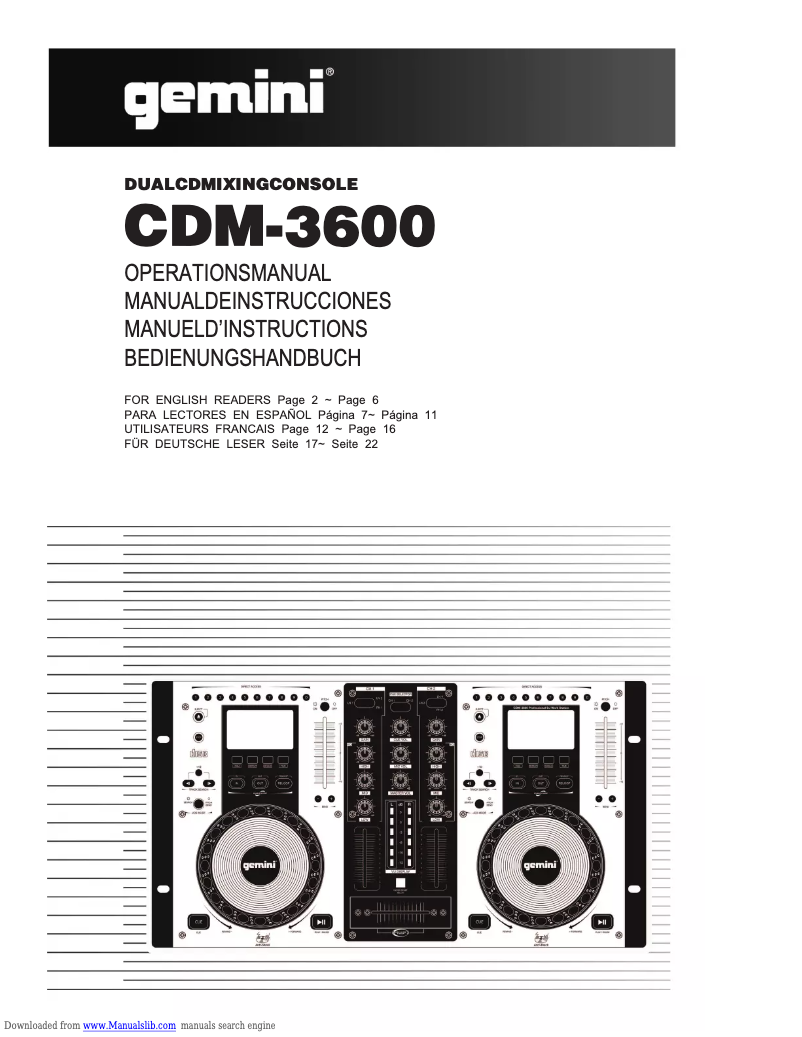 Page 1 de la notice Manuel utilisateur Gemini CDM-3600