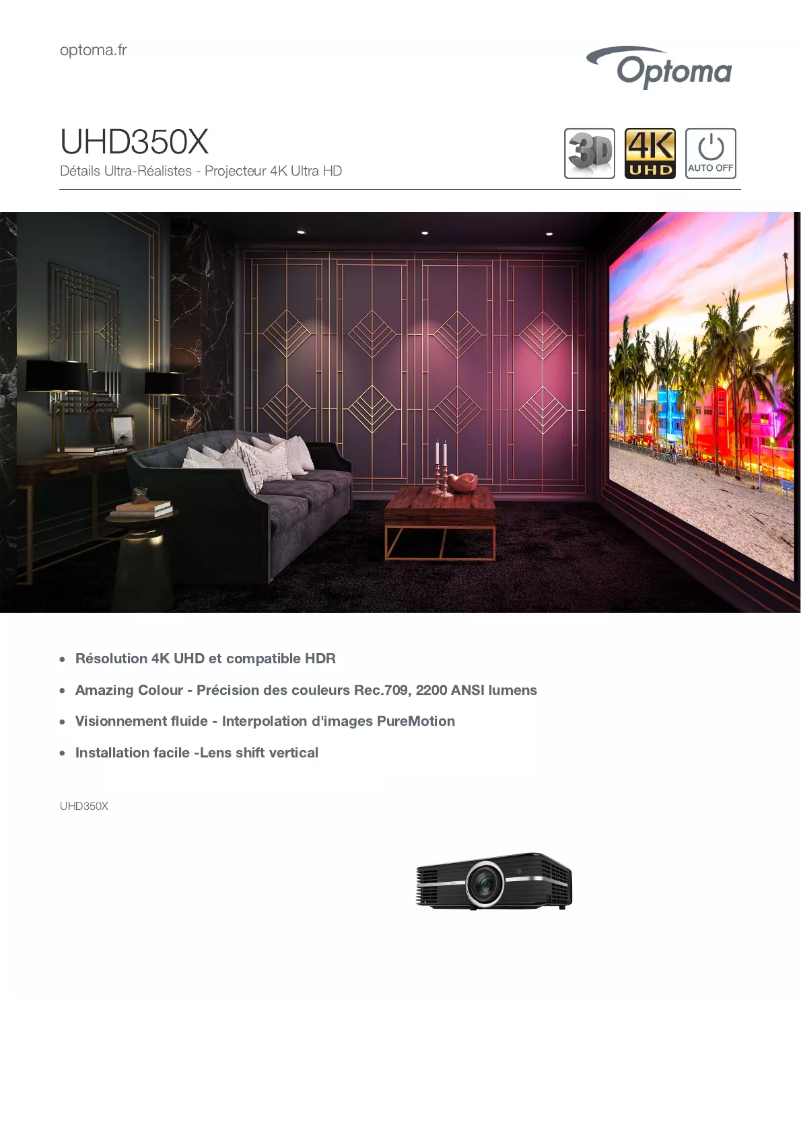 Image de la première page du manuel de l'appareil UHD350X