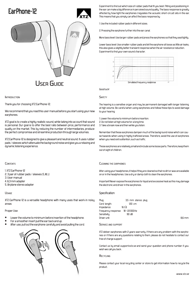 Página 1 del manual Manual de usuario XTZ EarPhone-12