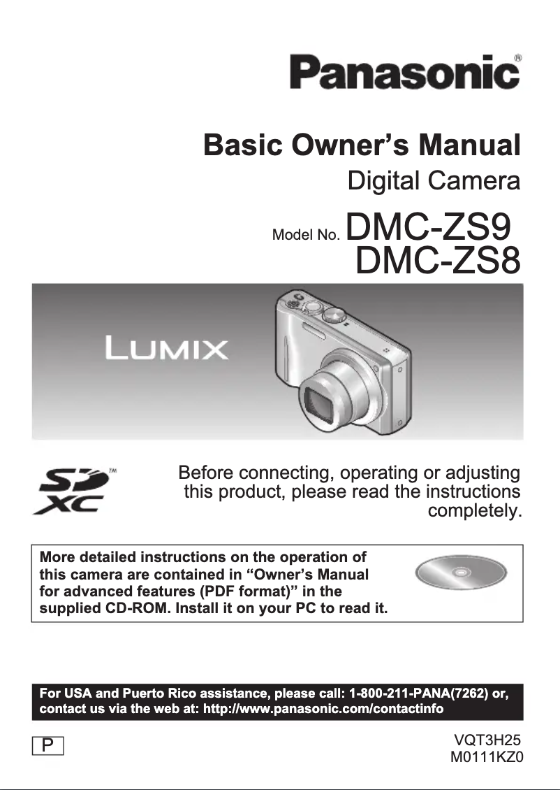 Page 1 de la notice Manuel utilisateur Panasonic Lumix DMC-ZS9