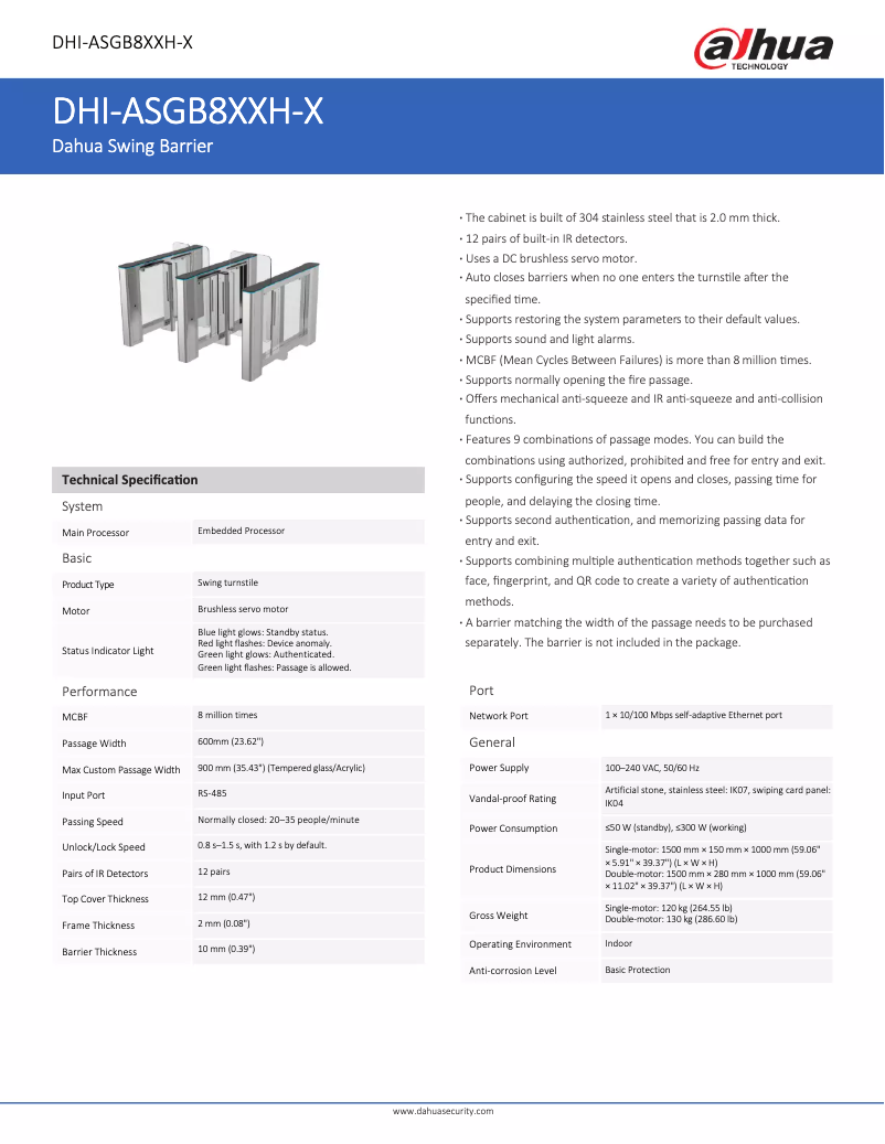Page n°1 - Fiche technique Dahua Technology ASGB8XXH-X