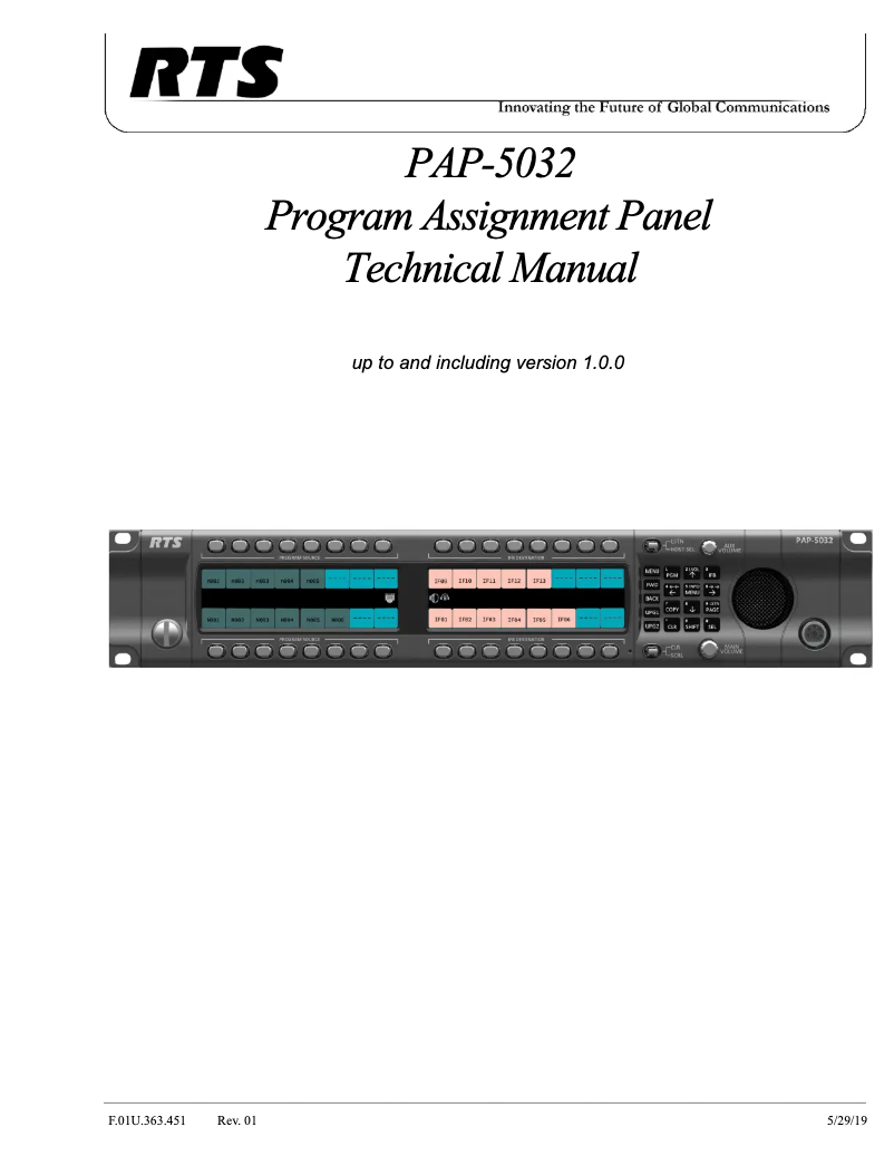 Page 1 de la notice Manuel utilisateur RTS PAP-5032