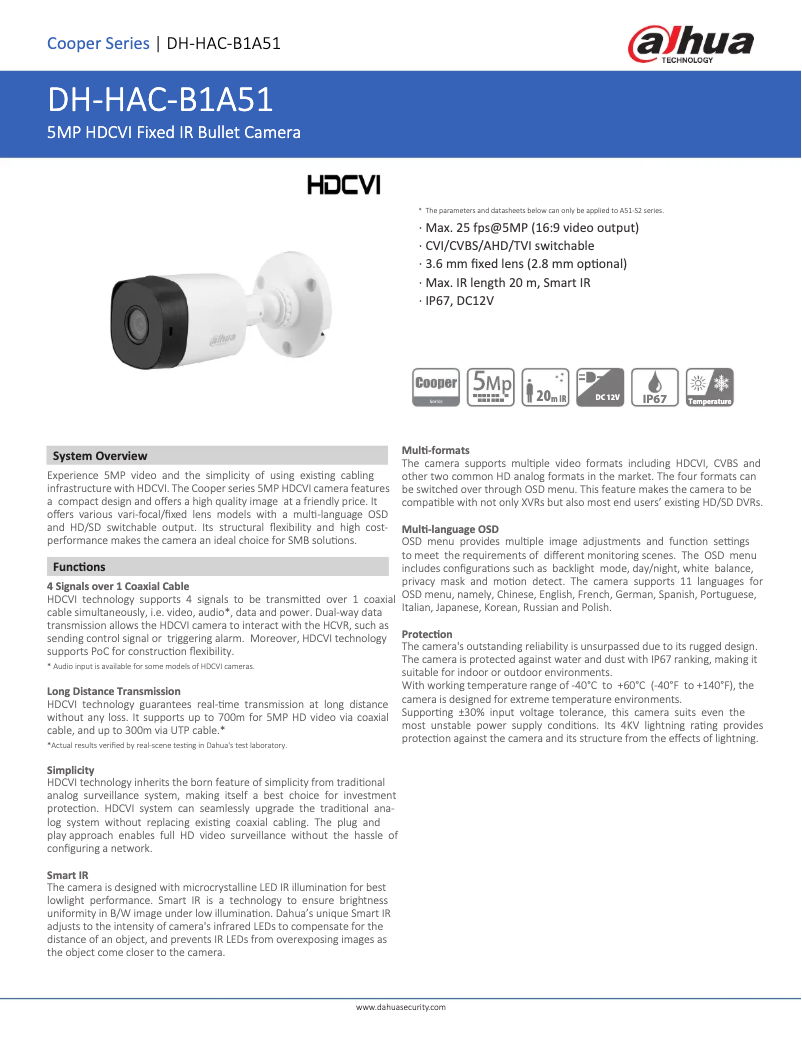 Page n°1 - Fiche technique Dahua Technology HAC-B1A51