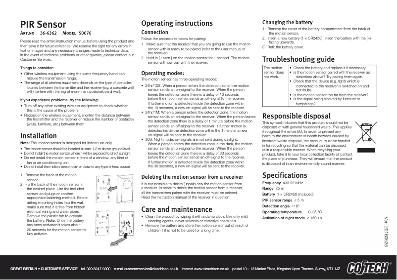 Page 1 de la notice Manuel utilisateur Cotech 50076