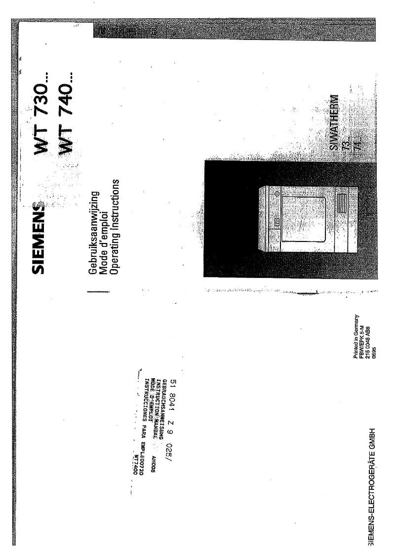 Page n°1 - Manuel utilisateur Siemens WT74080