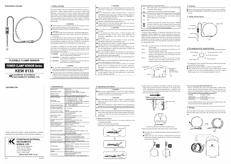 Page 1 de la notice Manuel utilisateur Kyoritsu KEW 8133