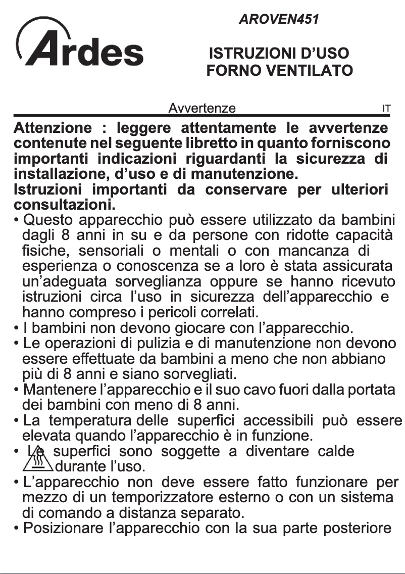 Page 1 de la notice Manuel utilisateur Ardes AROVEN451