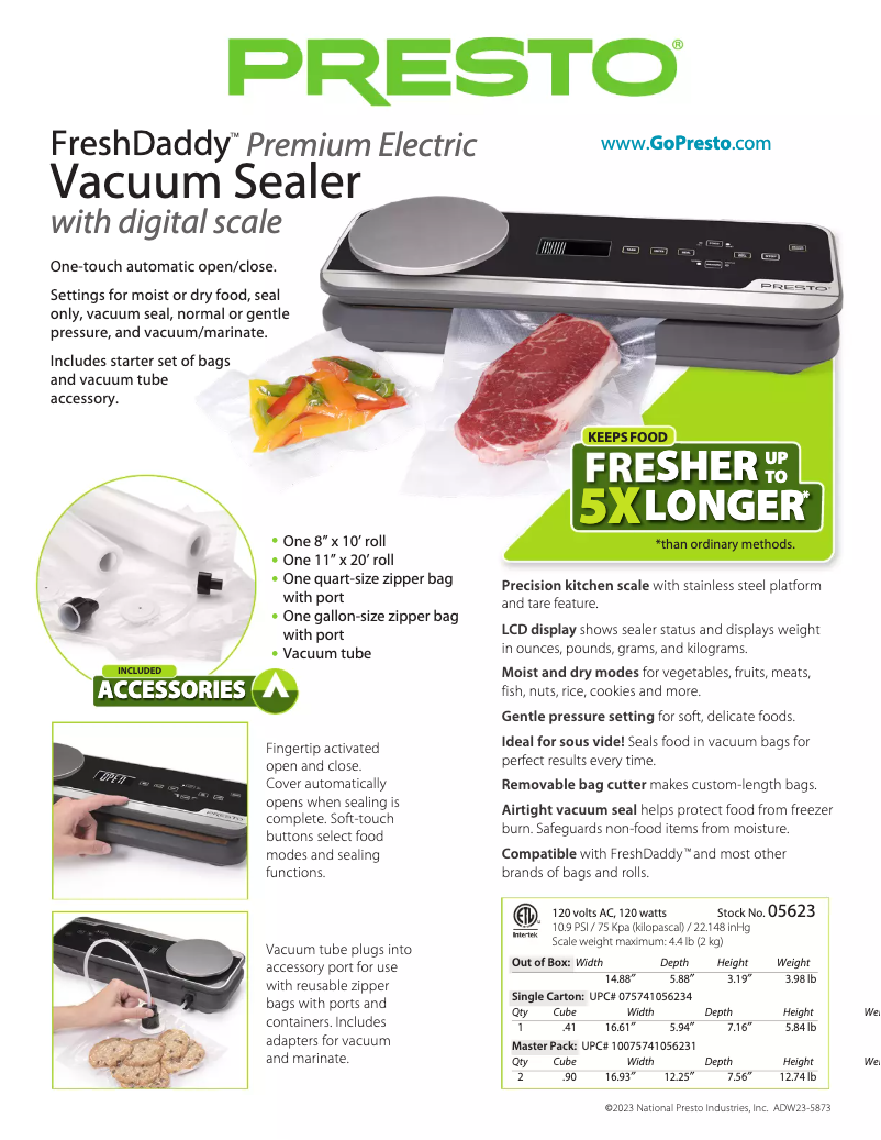 Page 1 of the manual Technical Sheet Presto FreshDaddy 05623