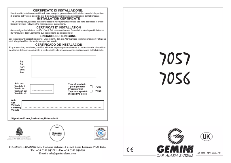 Image de la première page du manuel de l'appareil 7057
