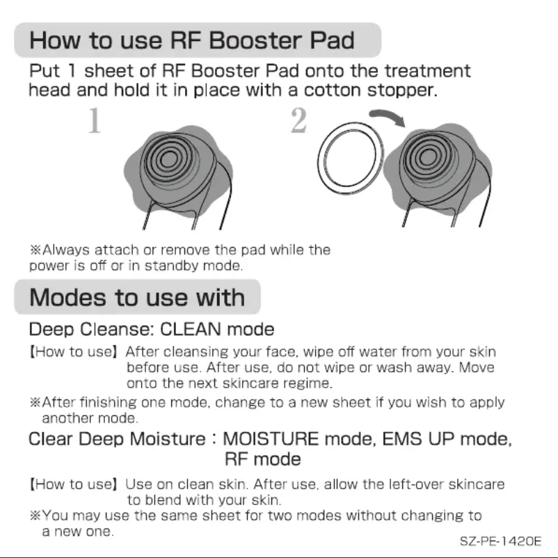 Page 1 de la notice Manuel utilisateur YA-MAN RF Booster Pad