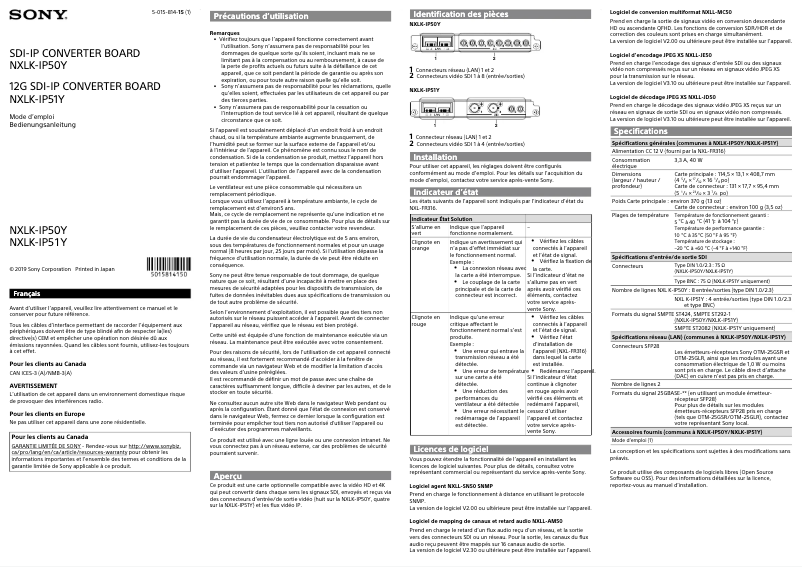 Page 1 de la notice Manuel utilisateur Sony NXLK-IP51Y