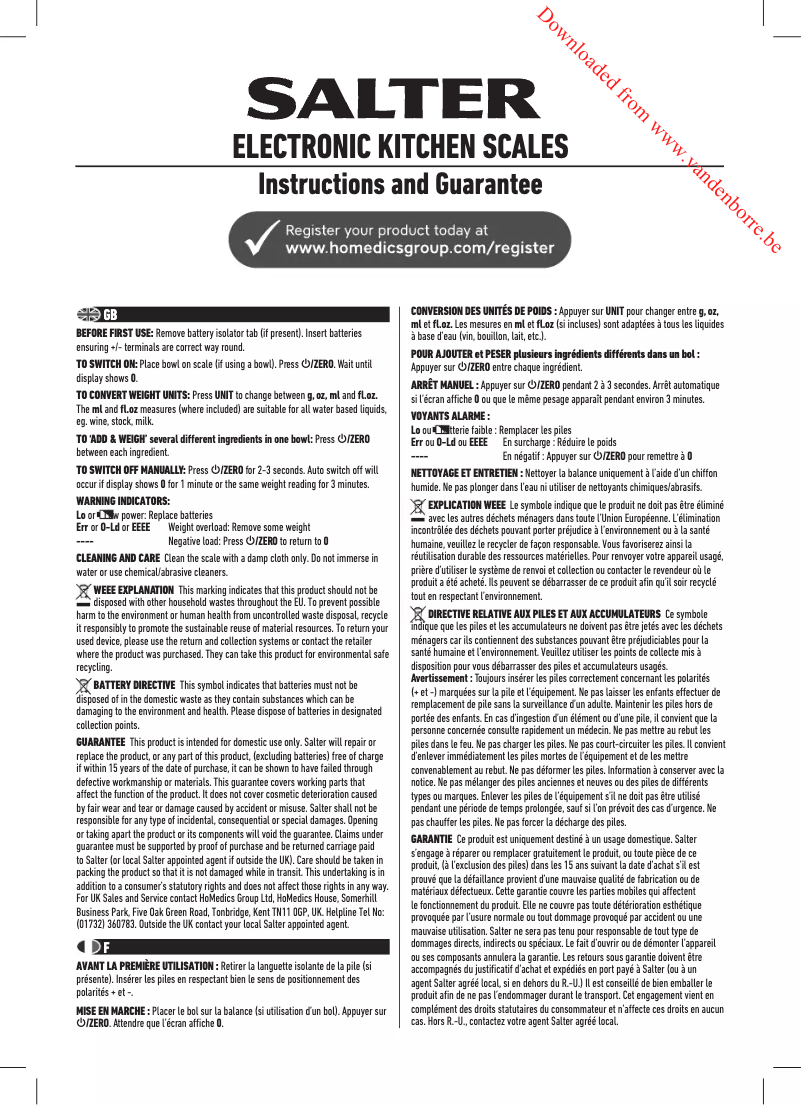 Página 1 del manual Manual de usuario Salter SA 1171 SPDR