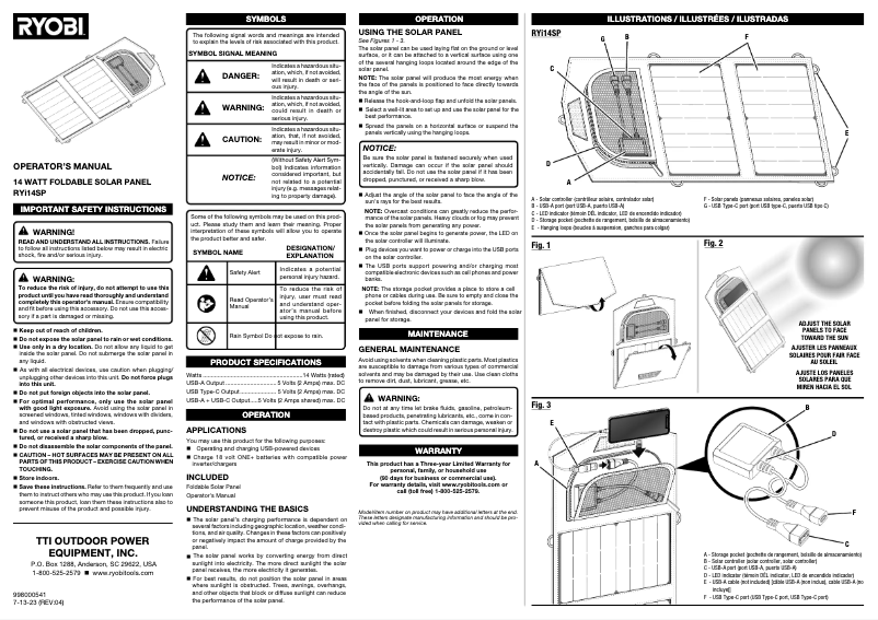 Page n°1 - Manuel utilisateur RYOBI RYi14SP