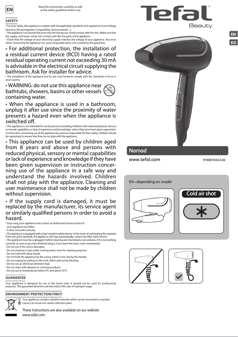 Page 1 de la notice Manuel utilisateur Tefal Nomad HV3322