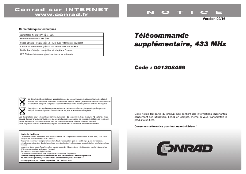 Page 1 de la notice Manuel utilisateur Renkforce 1208459