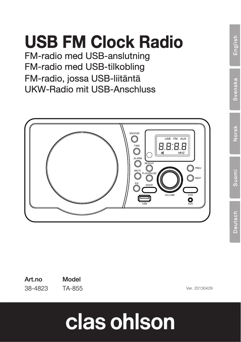 Page n°1 - Manuel utilisateur Clas Ohlson TA-855