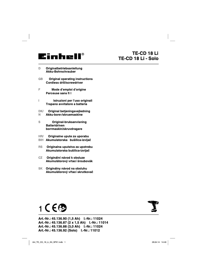 Image de la première page du manuel de l'appareil TE-CD 18 Li Kit