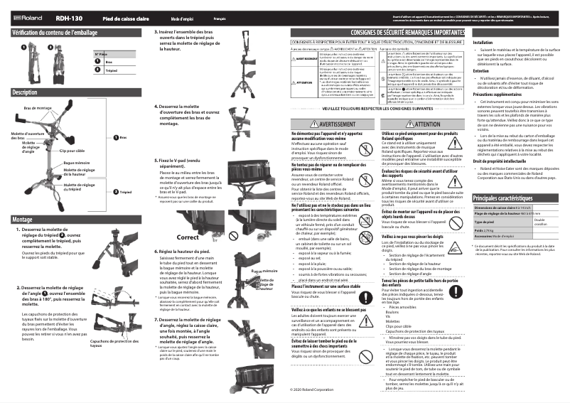 Page n°1 - Manuel utilisateur Roland RDH-130