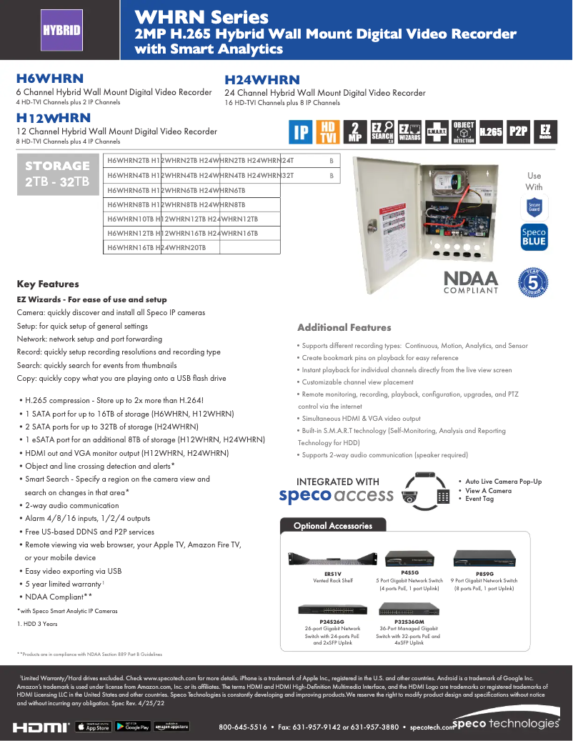 Page 1 de la notice Fiche technique Speco Technologies H6WHRN
