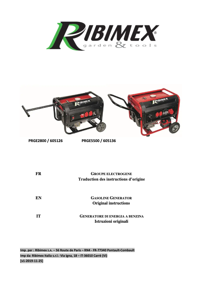 Page 1 of the manual User Manual Ribimex PRGE2800