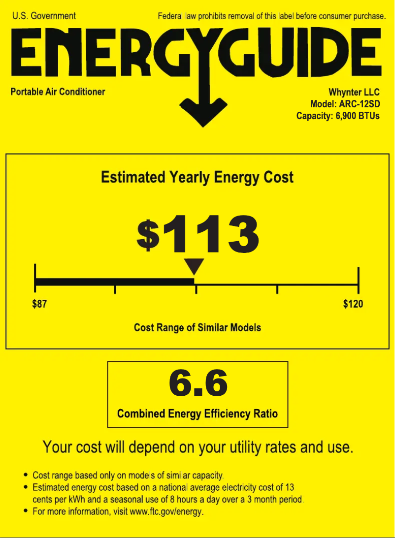 Página 1 del manual Etiqueta energética Whynter ARC-12SD