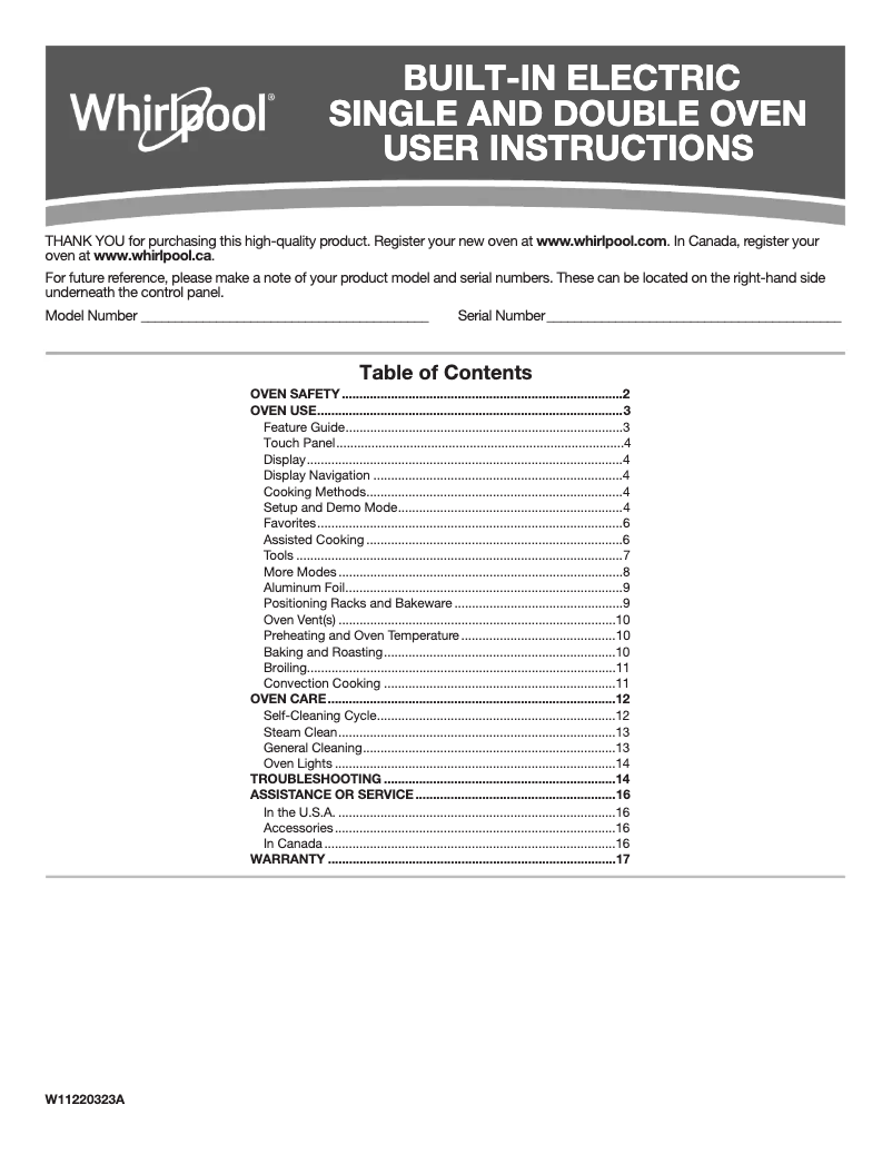 Page 1 of the manual User Manual Whirlpool WOD77EC0HS