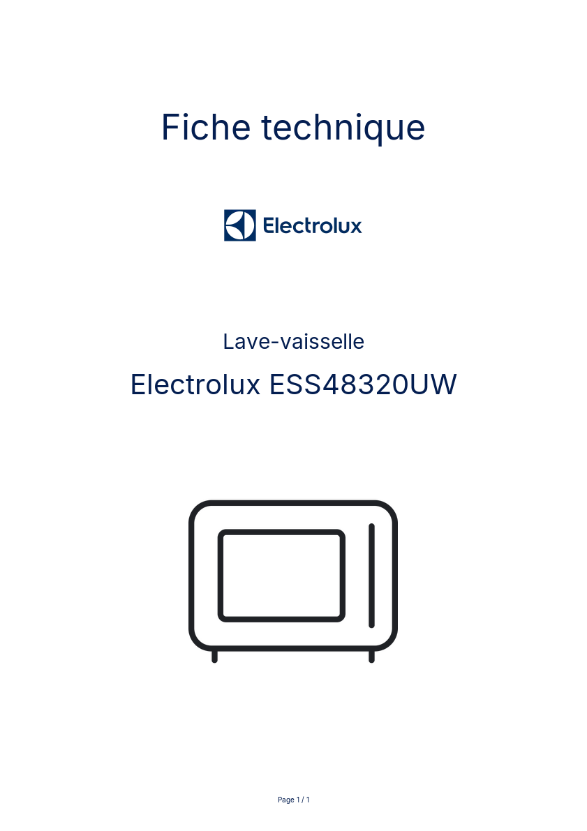 Page n°1 - Fiche technique Electrolux ESS48320UW