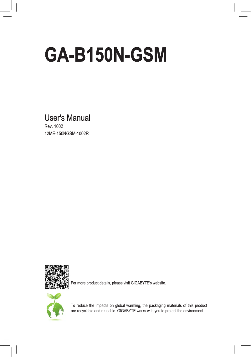 Page n°1 - Manuel utilisateur Gigabyte GA-B150N-GSM