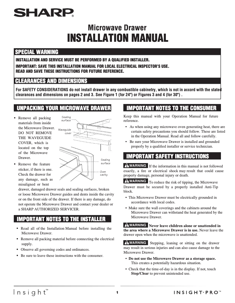 Page n°1 - Guide d'installation Sharp KB6524PSY