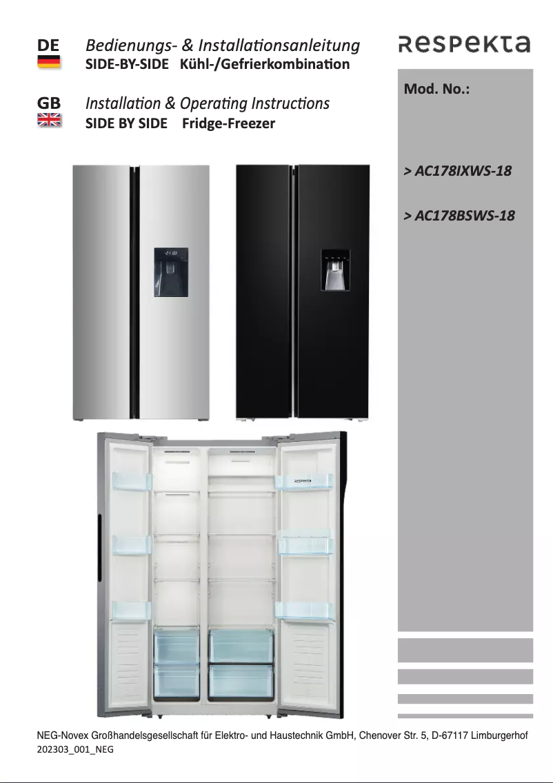 Page 1 de la notice Manuel utilisateur Respekta Narvik AC178BSWS-18