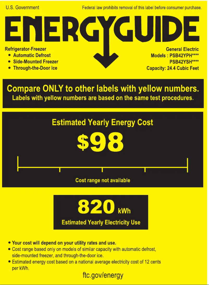 Page n°1 - Label énergétique GE Profile PSB42YPHSV