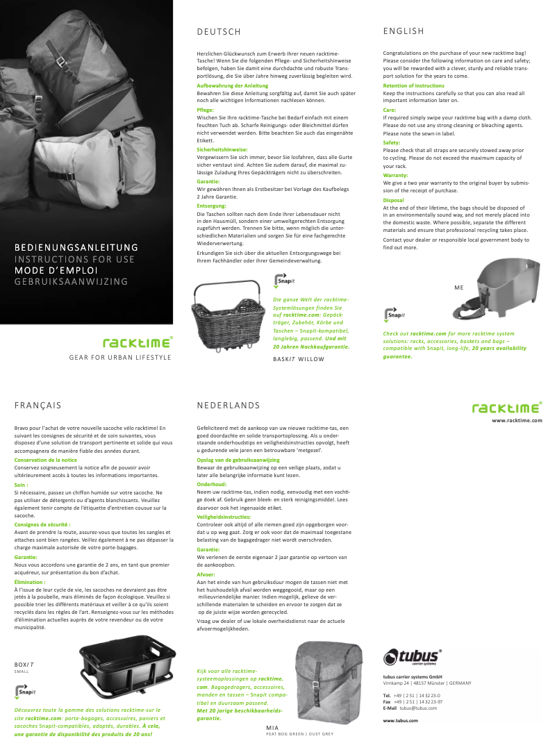 Page 1 de la notice Manuel utilisateur Racktime 13100