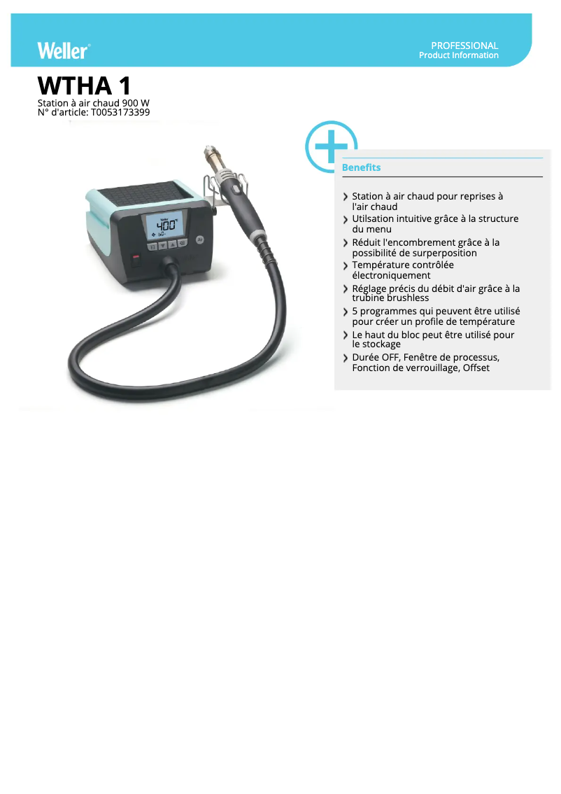 Page 1 de la notice Fiche technique Weller WTHA 1