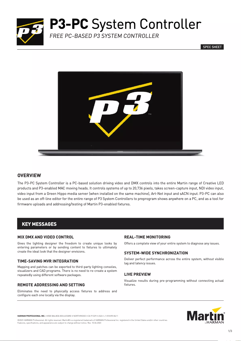 Page 1 de la notice Fiche technique Martin P3-PC
