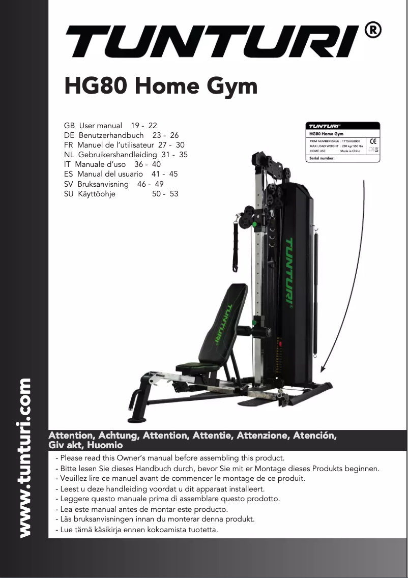 Image de la première page du manuel de l'appareil Home Gym HG80