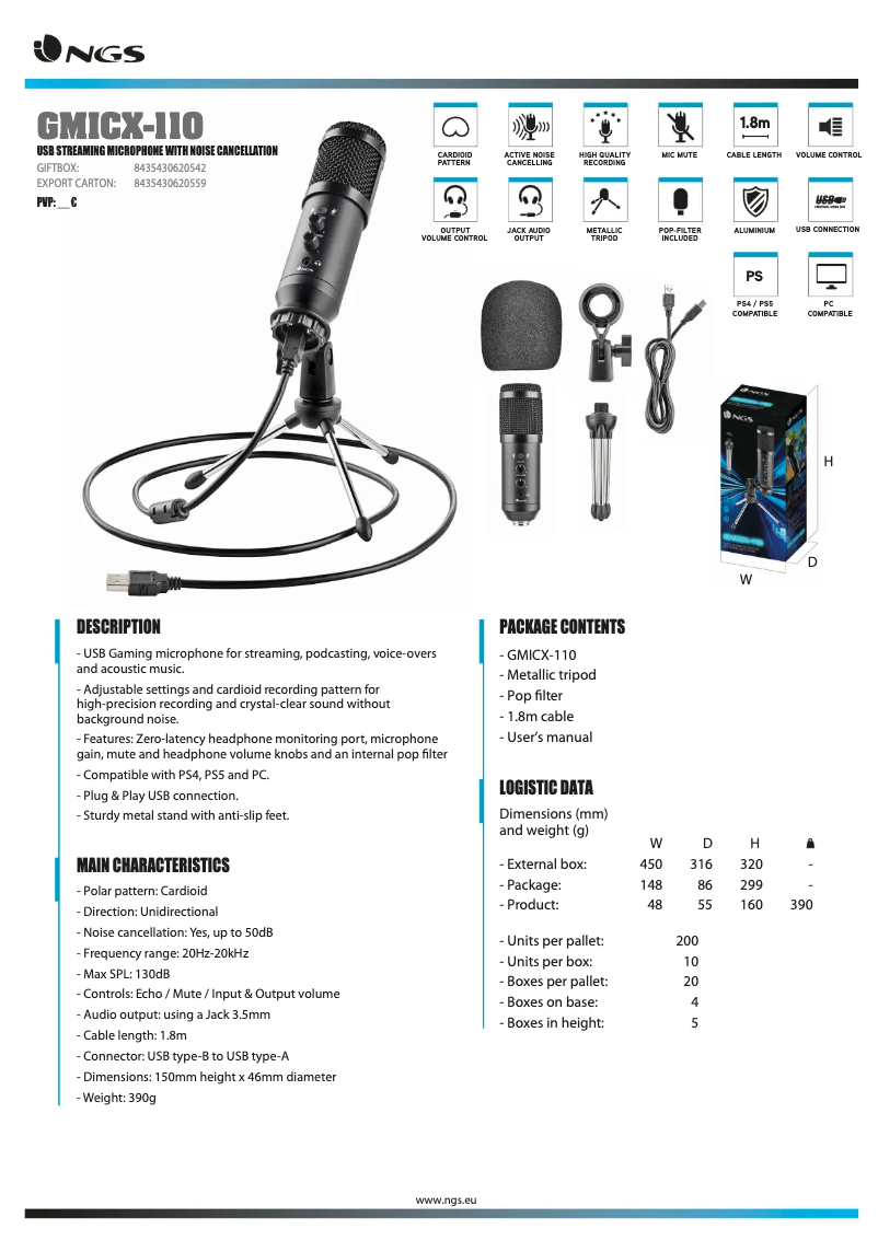 Página 1 del manual Ficha técnica NGS GMICX-110