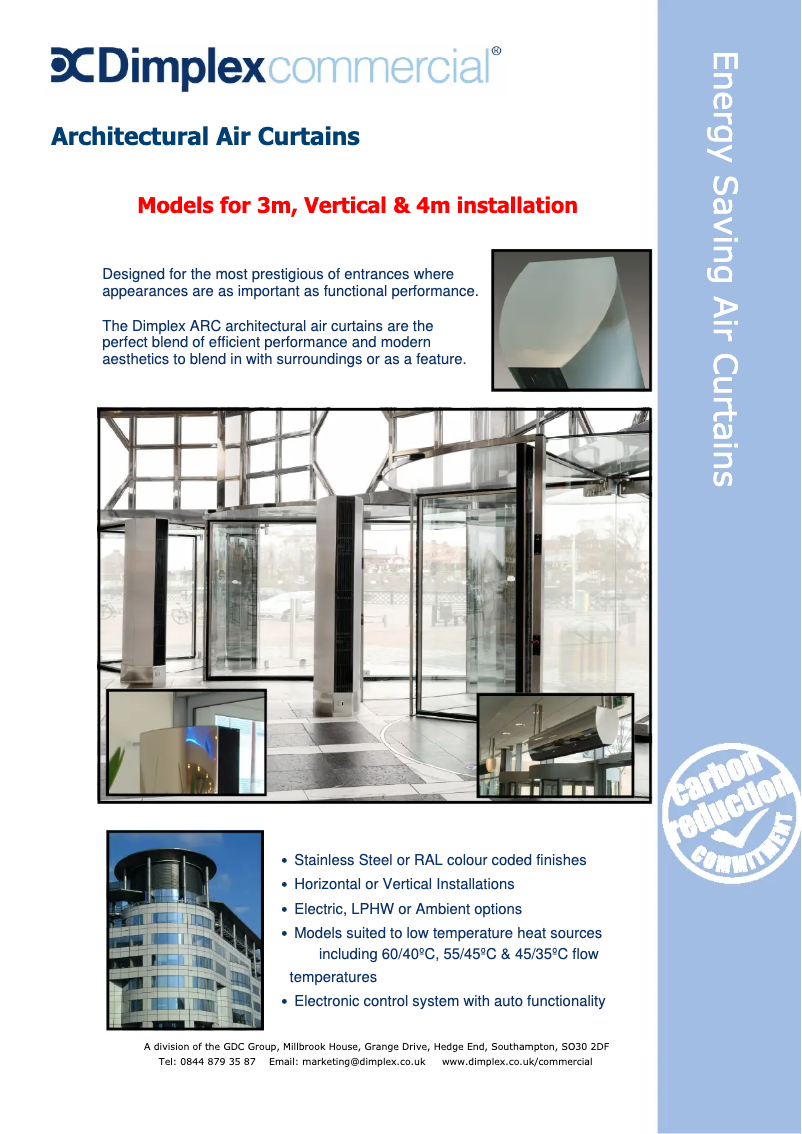 Page 1 de la notice Fiche technique Dimplex ARC20E