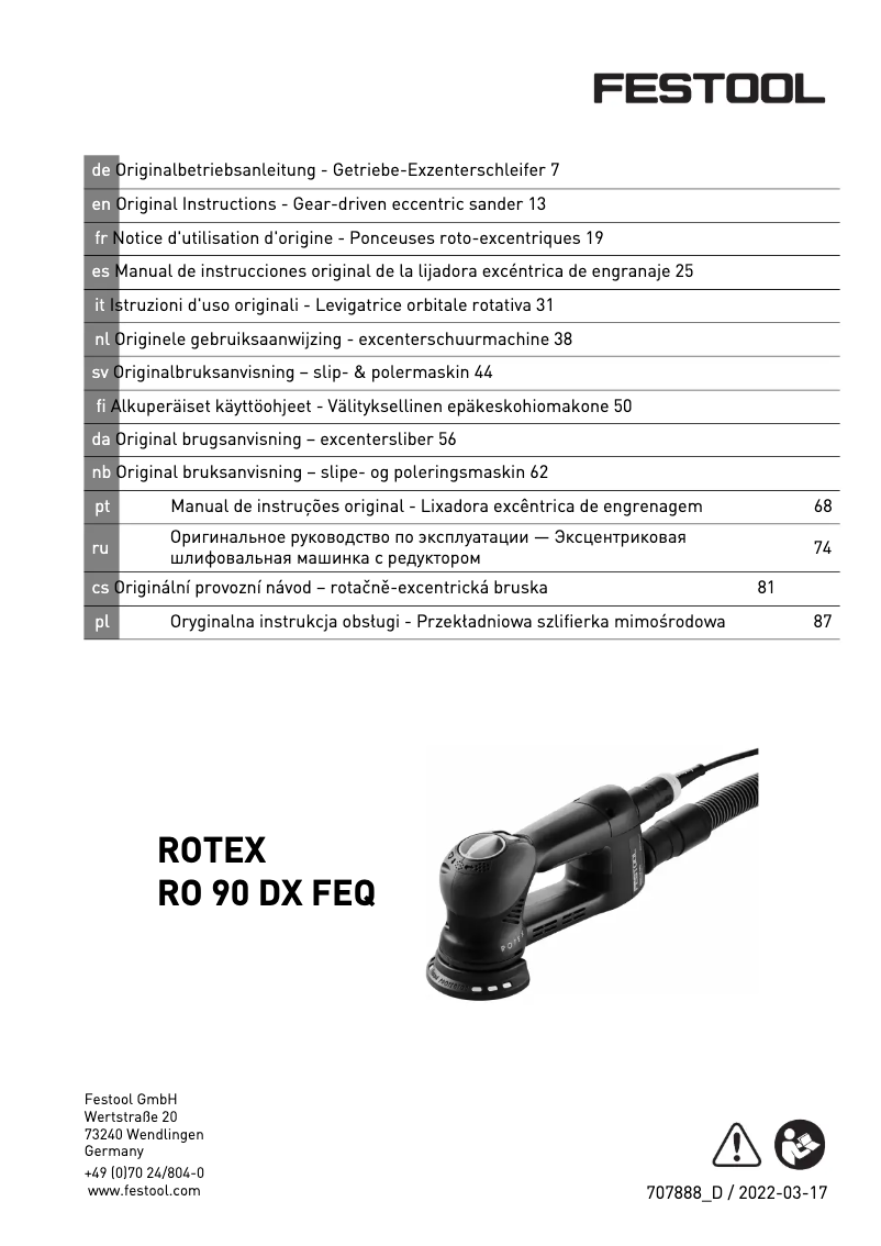 Página 1 del manual Manual de usuario Festool Rotex RO 90 DX FEQ