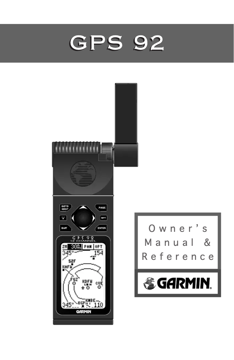 Page 1 de la notice Manuel utilisateur Garmin GPS 92