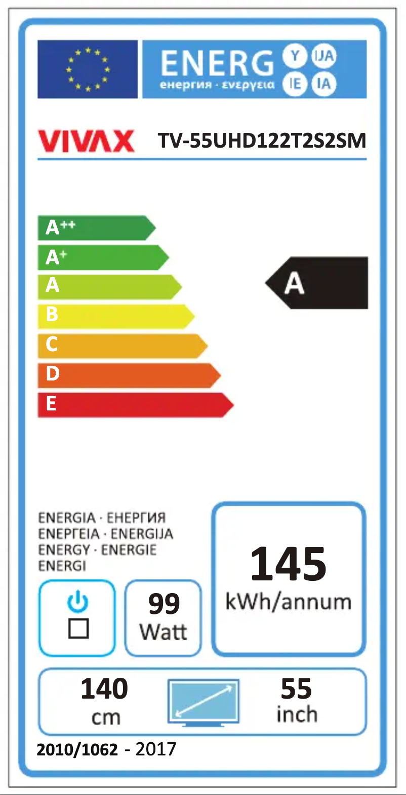 Page n°1 - Label énergétique Vivax TV-55UHD122T2S2SM