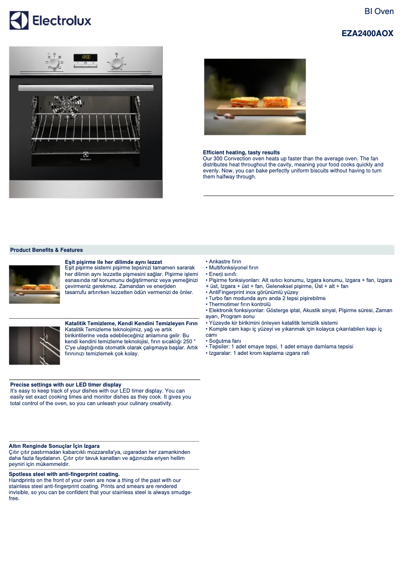 Page 1 de la notice Fiche technique Electrolux EZA2400AOX